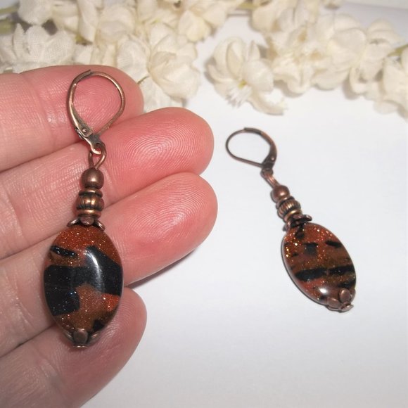 Earrings, Orange Earrings, Rust Earrings, Boho Earrings, Sandstone Earring 7923 - Picture 6 of 8